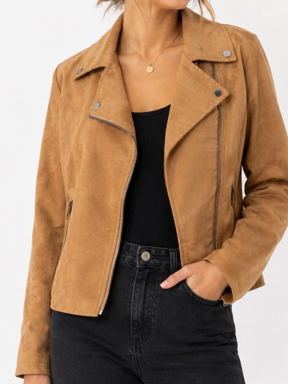 Bagatelle Faux Suede Moto Jacket S Camel Tan